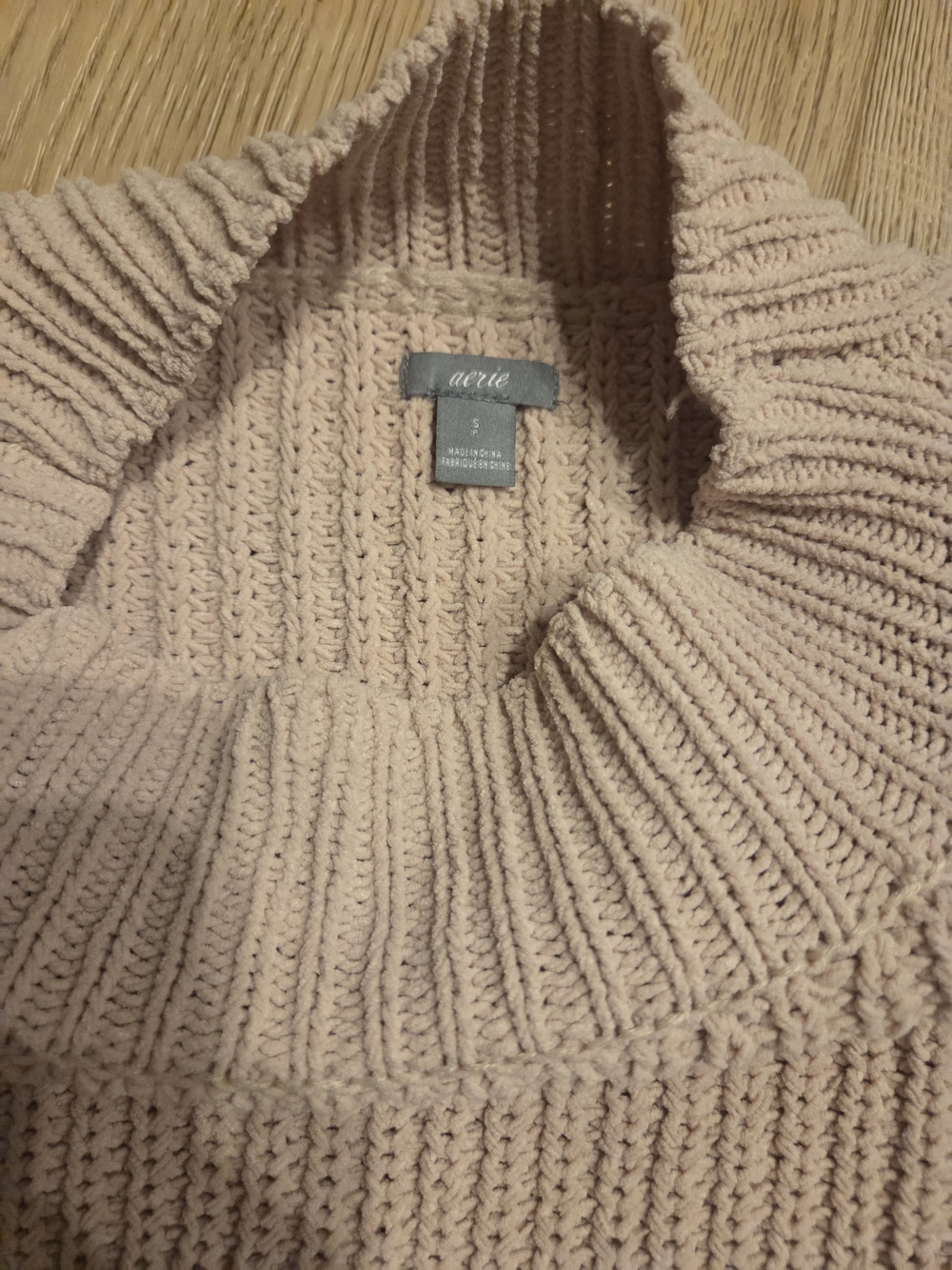aerie Blush Cream Ribbed Funnel Neck Sweater